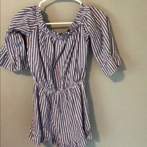 Off the shoulder striped romper